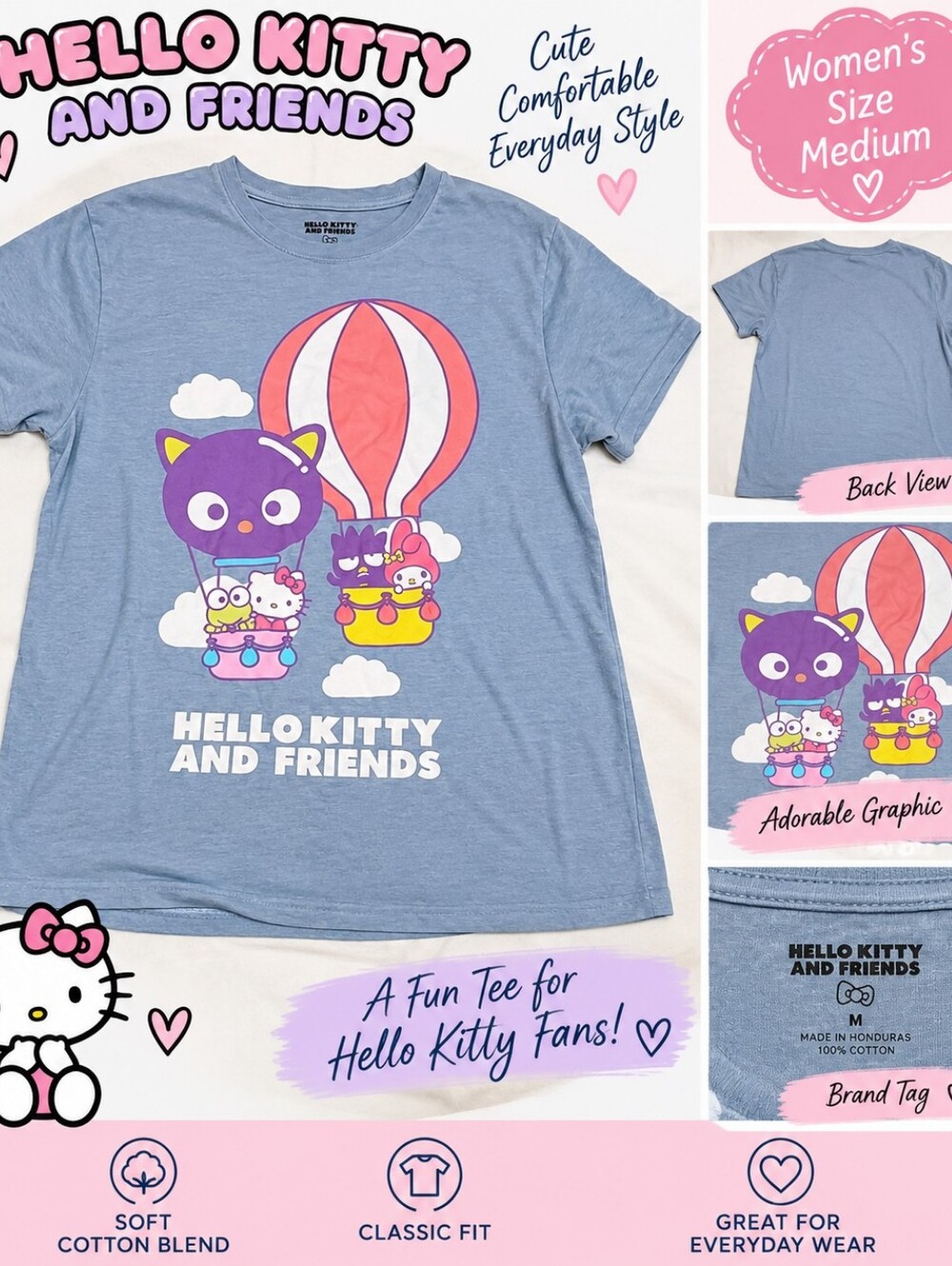 Hello kitty Women's medium blue short sleeve shirt #29